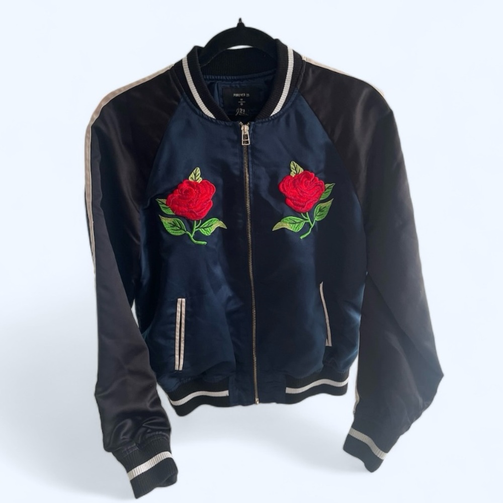 Embroidered Roses Forever 21 Bomber Jacket